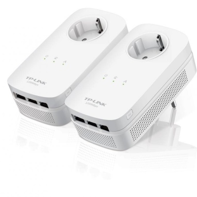 Tp-link AV1200 3-Port Gigabit Passthrough Powerline Starter Kit, 1200Mbps Powerline Datarate, Line-Neutral/Line-Ground 2*2 MIMO, 3 Gigabit Ethernet ports, HomePlug AV2, Green Powerline, Plug and Play, Twin Pack