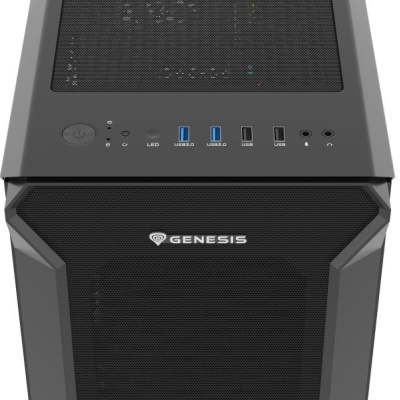 Carcasa GENESIS IRID 505F Mid Tower NEGRU, Tempered Glass, Sloturi Expansiune 8, Drive Bays: 2x3.5" 7x2.5", Ventilatoare Suportate: 6 (spate: 1x120mm, fata: 3x120mm sau 2x140mm, sus: 2x120mm sau 2x140mm), Ventilatoare Incluse: 5 (sus: 1x120mm, fata: - Img 3