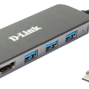 D-Link DUB-2333 5-in-1 USB-C Hub with HDMI and power delivery, 1* USB-C connector, 1* HDMI Port, 3* USB Type- APort (USB 3.0), 1* USB-C powerdelivery.