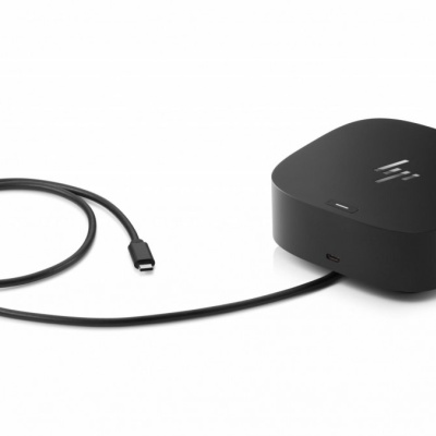HP Essential Dock G5 Porturi: 1x USB-C power out 15W/ 4x USB-A 3.0/ 1x audio jack/2x DisplayPort 1.4/ 1x RJ-45/ 1xHDMI 2.0. Dimensiuni: 122 x 122 x 45 mm. Greutate: 0.68Kg. - Img 4