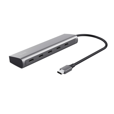 Hub Trust Halyx, 5 porturi USB-C 3.2 gen 1: 1 USB-C 100W PD port / 4 USB-C data ports, USB PD 3.0, gri - Img 2