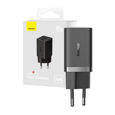 INCARCATOR retea Baseus GaN5 Pro, Quick Charge 40W, 2 x USB Type-C, negru - Img 4