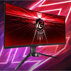Monitor Gaming Asrock curbat PG34WQ15R2B, diagonala: 34", Aspect: 21:9, anti-glare, Rezolutie: 3440 x 1440, Refresh rate: 165Hz, Luminozitate: 550 cd/m2, Contrast: 3000:1, unghi vizualizare: 178°(H) / 178°(V), culori: 16.7M, Timp raspuns: 1ms, Flicker