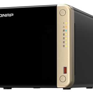 NAS QNAP 464 4-Bay, CPU Intel Celeron N5105/N5095 4-core/4-thread Processor, RAM 8 GB DDR4 (onboard, not expandable), HDD 4 x 2.5"/3.5" SATA 6Gbps + 2 x M.2 2280 PCIe Gen 3 x1 SSD slots (neincluse), LAN: 2 x 2.5GbE (optional 10GbE expansion via a PCIe