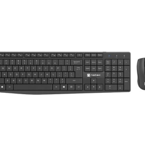 NATEC SQUID. Keyboard form factor: Full-size (100%), Connectivity technology: Wireless, Device interface: USB, Keyboard key switch: Membrane, Keyboard layout: QWERTY, Keyboard number of keys: 105, Recommended usage: Home/Office. Product colour: Black.