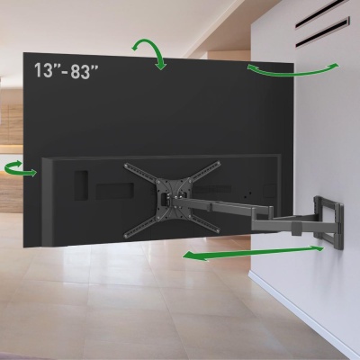 Suport TV plat/curbat de perete cu 2 brate Barkan BM464XL, 13"- 83", Max 50kg, VESA 600x400, negru - Img 7