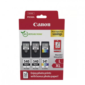 Canon pachet cartuse cearneala PG-540L X2 /CL-541XL Photo value pack, capacitate negru: 2 X 300 pagini/11ml, Color: 400 pagini / 15ml, Compatibil cu: PIXMA GM2050, PIXMA MG2140, PIXMA MG2150, PIXMA MG2155, PIXMA MG2250, PIXMA MG3140, PIXMA MG3150, PIXMA