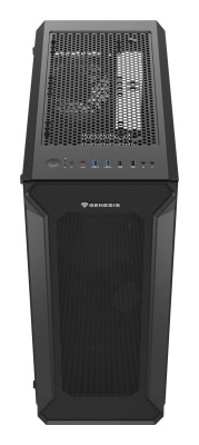 Carcasa GENESIS IRID 505 V2 Mid Tower NEGRU, Tempered Glass, Sloturi Expansiune 8, Drive Bays: 2x3.5" 7x2.5", Ventilatoare Suportate: 6 (spate: 1x120mm, fata: 3x120mm sau 2x140mm, sus: 2x120mm sau 2x140mm), Ventilatoare Incluse: 4 (2x120mm), Format Placa - Img 4