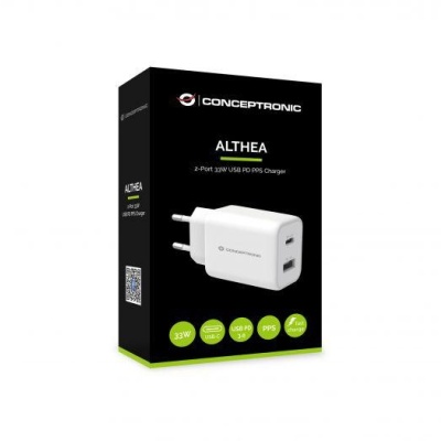 CONCEPTRONIC ALTHEA11W 2-Port 33W PPS USB PD Charger, USB-A x 1, USB-C x 1, QC 3.0, 40.2 x 65.7 x 30 mm