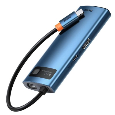 DOCKING Station Baseus Metal Gleam, conectare PC USB Type-C, USB 3.0 x 3, USB Type C x 1 PD 100W 5V / 9V / 14.5V / 20V 5A (Max.), Gigabit RJ-45 x 1, HDMI x 1/4K/30Hz, albastru - Img 5