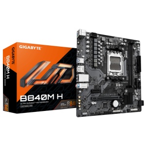 GIGABYTE B840M H. Processor manufacturer: AMD, Processor socket: Socket AM5, Compatible processor series: AMD Ryzen 7000 Series, AMD Ryzen 8000 Series, AMD Ryzen 9000 Series. Supported memory types: DDR5-SDRAM, Maximum internal memory: 128 GB, Memory