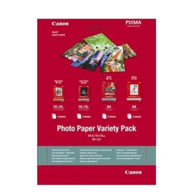 Hartie foto Canon VP-101S Variety Pack, dimensiune 10x15cm, greutate 200g/m2, 20 coli, 5 High gloss, 5 semi gloss, 5 matte, 5 glossy.