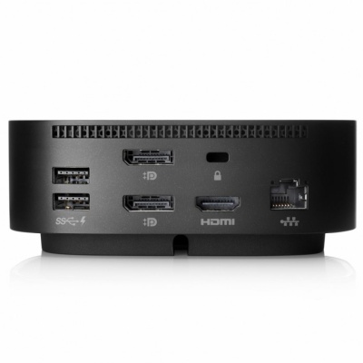 HP Essential Dock G5 Porturi: 1x USB-C power out 15W/ 4x USB-A 3.0/ 1x audio jack/2x DisplayPort 1.4/ 1x RJ-45/ 1xHDMI 2.0. Dimensiuni: 122 x 122 x 45 mm. Greutate: 0.68Kg. - Img 5