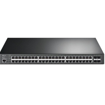 "JetStream™ 48-Port Gigabit and 4-Port 10GE SFP+ L2+ Managed Switch with 48-Port PoE+ PORT: 48× Gigabit PoE+ Ports, 4× 10G SFP+ Slots, RJ45/Micro-USB Console Port SPEC: 802.3at/af, 500 W PoE Power, 1U 19-inch Rack-mountable Steel Case FEATURE:
