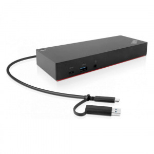 Lenovo ThinkPad Hybrid USB-C with USB-A Dock, I/O Ports: 1x USB-C (Data, 5V/3A power), 3x USB 3.1 Gen2 (10 Gbps, 1 always-on), 2x USB 2.0, Video Ports: 2x DisplayPort 1.2, 2x HDMI, 1x 3.5 mm Stereo/Mic Combo Port, Max Number of External Monitors 2,