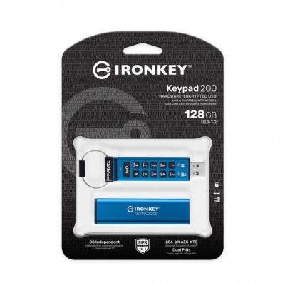 Memorie USB Kingston IronKey Keypad 200 128GB, USB 3.2, Albastru - Img 4