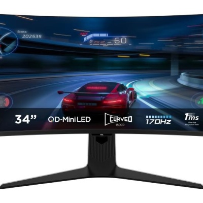Monitor TCL 34" 34R83Q, Curvature: 1500R, Diagonal (inch): 34, Diagonal (cm): 86, Aspect ratio: 21:9, Panel: QD-Mini LED, Resolution: 3440x1440, Refresh Rate: 170Hz, Response time GtG: 1ms, Brightness (max): 1600 cd/m², Contrast (static) : 4000:1, - Img 2