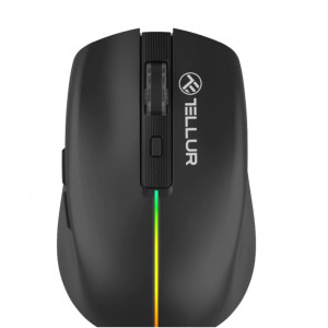 Mouse wireless Tellur Silent Click, interfata USB, rezolutie 1600 DPI, 6 butoane, negru