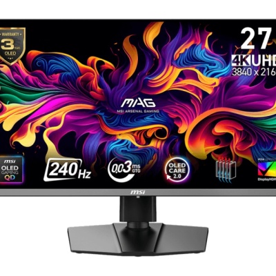 MSI MAG 272UP QD-OLED X24. Display diagonal: 67.3 cm (26.5"), Display resolution: 3840 x 2160 pixels, HD type: 4K Ultra HD, Display technology: QD-OLED, Response time: 0.03 ms, Native aspect ratio: 16:9, Viewing angle, horizontal: 178°, Viewing angle,