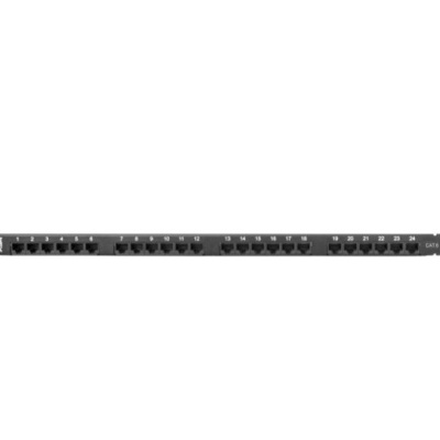 Patch panel 24 porturi 0,5U 19" Cat.6 UTP cu organizator cabluri, negru
