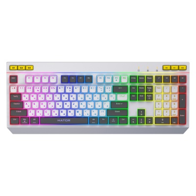 Tastatura membrana cu fir Hator Icefall, conectivitate USB, polling rate 1000Hz, iluminare RGB pentru 8 zone diferite, tip switch membrana, material taste ABS cu gravare laser si acoperire UV, alb