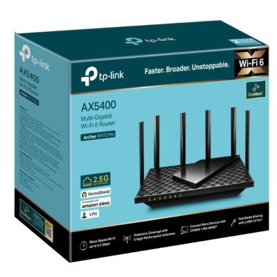 TP-LINK AX5400 Dual-Band Gigabit WI-FI6 Router, ARCHER AX72 PRO, Standarde wireless: IEEE 802.11ax/ac/n/a 5 GHz, IEEE 802.11ax/n/b/g 2.4 GHz, Viteze wireless: 5 GHz: 4804 Mbps (802.11ax, HE160), 2.4 GHz: 574 Mbps (802.11ax), Acoperire: 3 camere, 6 x - Img 4