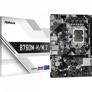 AsRock B760M-H/M.2, CPU Supports 13th Gen & 12th Gen and next gen Intel® Core™ Processors (LGA1700), Chipset Intel® B760, Memory Dual Channel DDR5 Memory Technology, 2 x DDR5 DIMM Slots, CPU 1 x Hyper M.2 Socket (M2_1, Key M), supports type 2260/2280