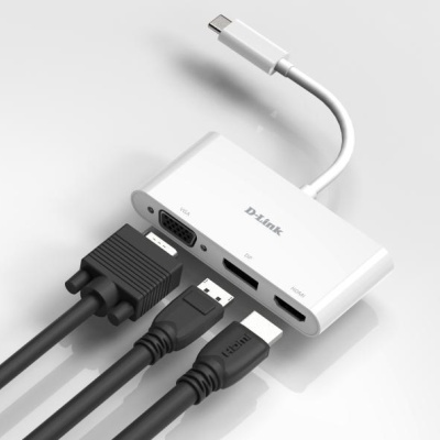 D-Link DUB-V310 3-in-1 USB-C Hub with HDMI, VGA and DisplayPort DUB-V310 ,1* USB-C connector , 1* HDMI Port, 1* VGA, 1* DisplayPort. - Img 5
