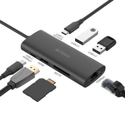 DOCKING Station A4tech universal, 8-in-1, cablu 0.20m, gri - Img 2