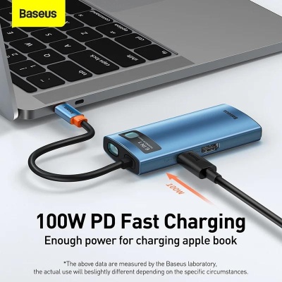DOCKING Station Baseus Metal Gleam, conectare PC USB Type-C, USB 3.0 x 3, USB Type C x 1 PD 100W 5V / 9V / 14.5V / 20V 5A (Max.), Gigabit RJ-45 x 1, HDMI x 1/4K/30Hz, albastru - Img 9