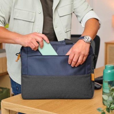 Geanta laptop Trust Lisboa, pentru laptopuri cu diagonala pana in 15.6",2 compartimente, material POM, RPET Polyester, RPET, volum 2.1 L, albastru - Img 12