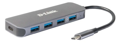 Hub D-Link USB 5 in 1, 4 porturi + 1 port USB-C cu power delivery