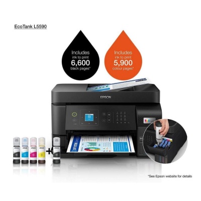 Multifunctional inkjet color CISS Epson L5590, (Print, Copy, Scan, Fax) dimensiune A4, 4 culori, viteza max 15ppm alb-negru, 8ppm color, rezolutie 1200x2400dpi, alimentare hartie 100 coli + 30 coli ADF, Scanner CIS, 5ipm, Fax: 33.6kbps / Approx. 3 - Img 2