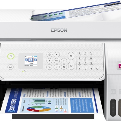 Multifunctional inkjet color Epson EcoTank CISS L5316, culoare: alb, dimensiune A4(Printare,Copiere, Scanare, Fax), printare borderless, viteza 33ppm alb-negru, 15ppm color, rezolutie 5760 x 1440 dpi, alimentare hartie 100 coli, ADF 30 coli, scanner CIS,