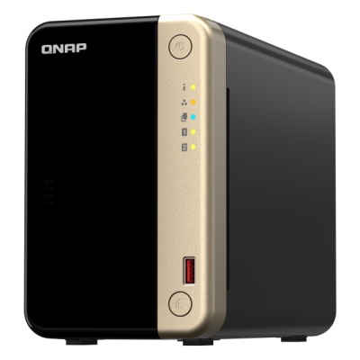 NAS QNAP 264 2-Bay, CPU Intel Celeron N5105/N5095 4-core/4-thread Processor, RAM 8 GB DDR4 (onboard, not expandable), HDD 2 x 2.5"/3.5" SATA 6Gbps + 2 x M.2 2280 PCIe Gen 3 x1 SSD slots (neincluse), LAN: 2 x 2.5GbE (optional 10GbE expansion via a PCIe