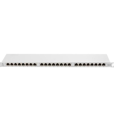 Patch panel 24 porturi 0,5U 19" Cat.6 FTP cu organizator cabluri, ecranat, gri
