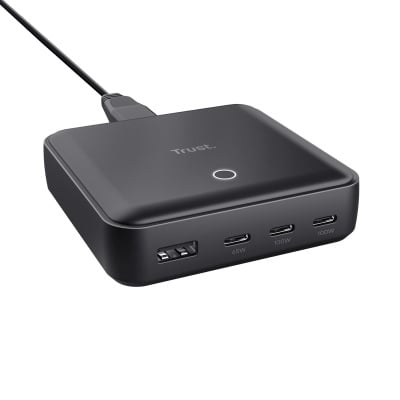 Statie de incarcare Trust, 4 porturi: 1 x USB-A & 3 x USB-C, putere maxima 100W, compatibil cu laptop, tableta, smartphone, accessorii, negru - Img 2