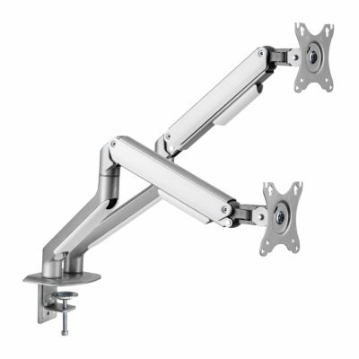 Suport 2 monitoare Serioux MM63-C024, arc cu gaz, compatibilitate dimensiune ecran 17"-32", greutate maximă suportata: (per ecran): 2~ 9kg, VESA: 75x75, 100x100, inclinare: +55°~-55°, pivotare: +90°~-90°, rotația ecranului: +180°~-180°