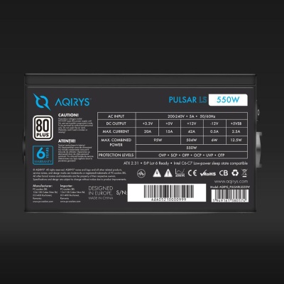 Sursa Aqirys Pulsar LS, 80 PLUS White, 550W - Img 7