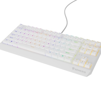 Tastatura gaming mecanica cu fir Genesis Thor 230 TKL, iluminare RGB, switch Linear, switch model Outemu Red, numar taste 87, 11 butoane multimedia, lungime cablu 1.6m, dimensiuni 363 x 155 x 39 mm, alb