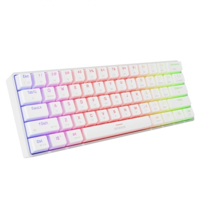 Tastatura gaming mecanica wireless Genesis Thor 660 G2 60% , iluminare RGB, switch Tactile, switch model Gateron Brown, numar taste 61, 13 butoane multimedia, lungime cablu 1.5m, dimensiuni 293 x 102 x 39 mm, alb