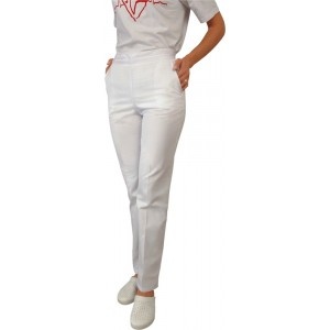 Pantalon Medical Alb Unisex – Elastic și Șnur, Mărimi S–2XL