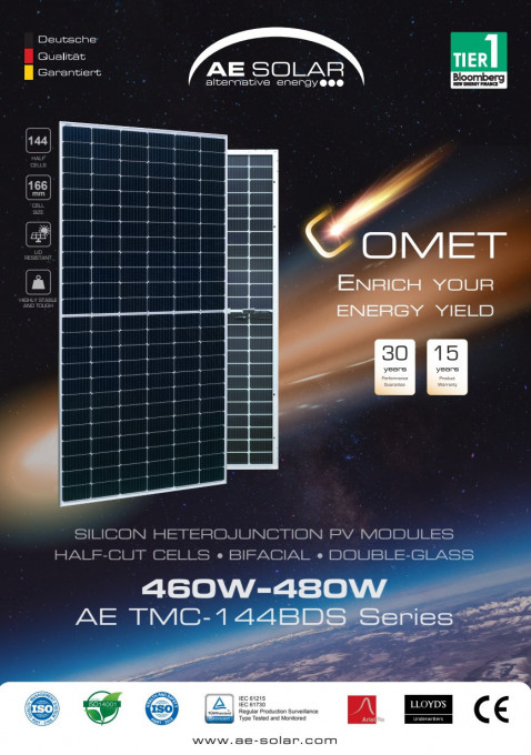 Панел AE Solar - 480 W - Half Cell Bifacial