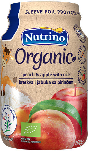 Nutrino ORGANIC pire od voća breskva, jabuka, pirinač 190g