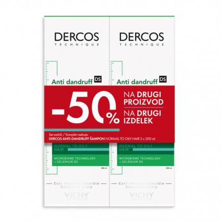 VICHY DERCOS ANTI-DANDRUFF Šampon protiv peruti za normalnu do masnu kosu 2 x 200 ml PROMO