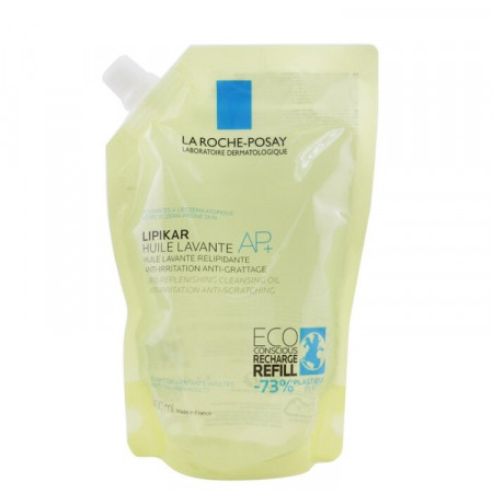 La Roche-Posay LIPIKAR HUILE LAVANTE AP+ Ulje za tuširanje obogaćen lipidima za svakodnevno pranje osetljive suve kože s osećajem svraba i iritacija-REFILL, pogodno za bebe, decu i odrasle, 400 ml