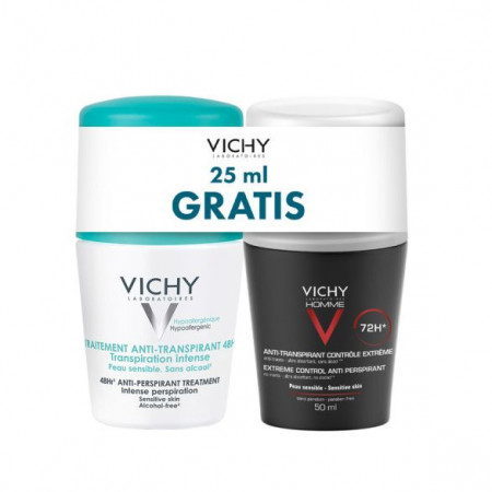 VICHY DÉODORANT ANTI-TRANSPIRANT INTENSE + VICHY HOMME 72H ROLL-ON PROMO 2X50ML