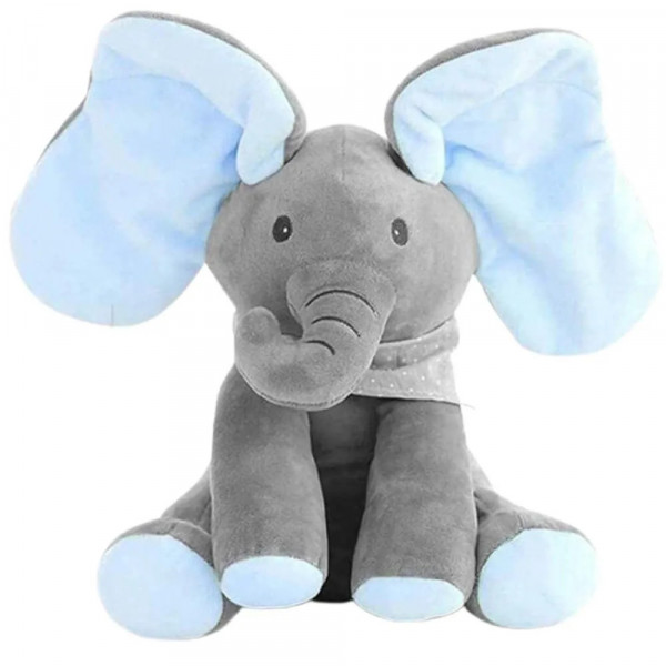 Jucarie Din Plus Interactiva Elefant Peek-A-Boo, Canta In Limba Romana, Albastru