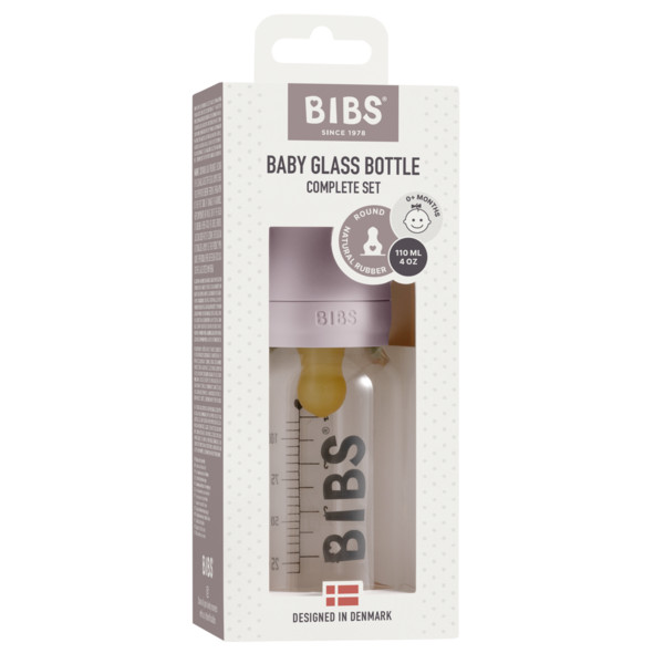 BIBS, Set complet biberon din sticla anticolici, 110 ml, Dusky Lilac