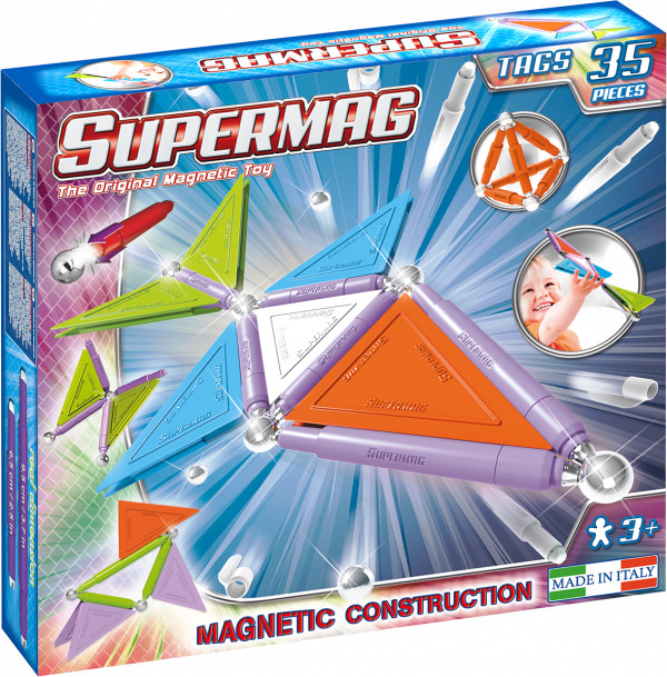 Set de constructie magnetic de baza Supermag Trendy, 35 piese